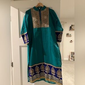 Teal and Gold Embroidered Kurta